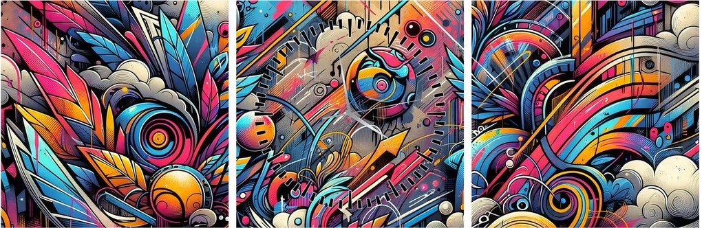 Kép - Színes graffiti (órával) (90x30 cm)