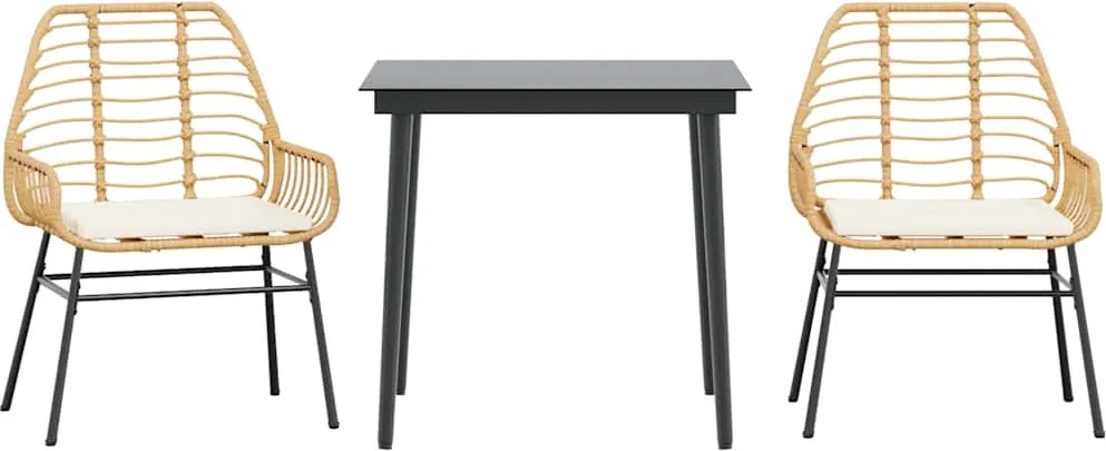 vidaXL 3 észes barna polyrattan üveg kerti étkezőgarnitúra párnával