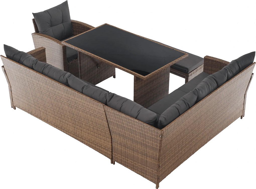 Kerti rattan szett, szürkésbarna/világosbarna, SAGIR