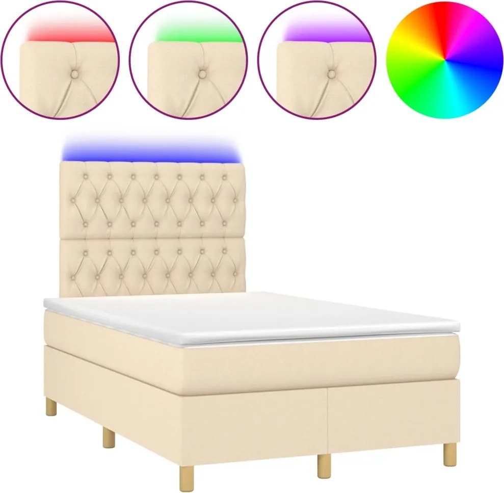 vidaXL krémszínű szövet rugós és LED-es ágy matraccal 120 x 200 cm