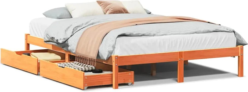 vidaXL viaszbarna tömör fenyőfa ágy matrac nélkül 160 x 200 cm