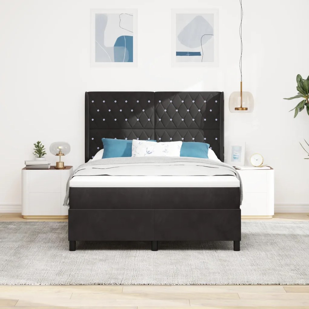 Box Spring Ágy Matraccal & LED Fekete 140x190 cm Bársonyos