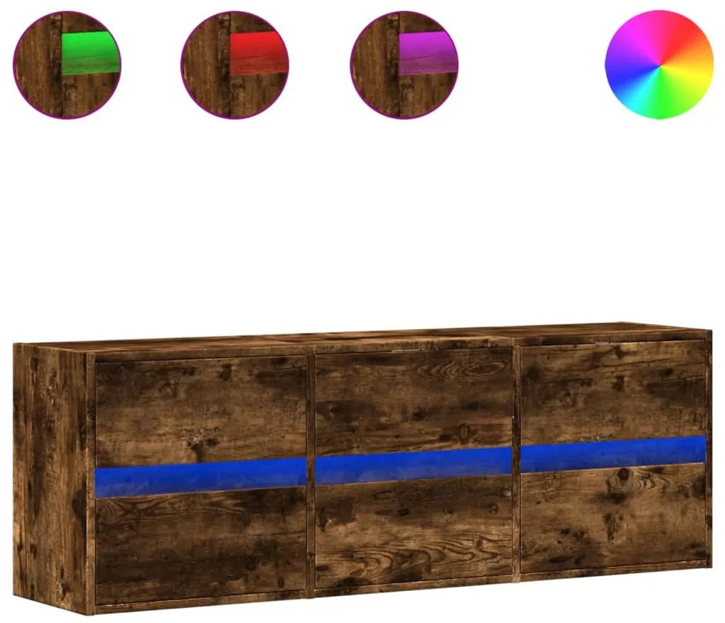 füstös tölgy színű fali TV-szekrény LED-ekkel 130x31x45 cm