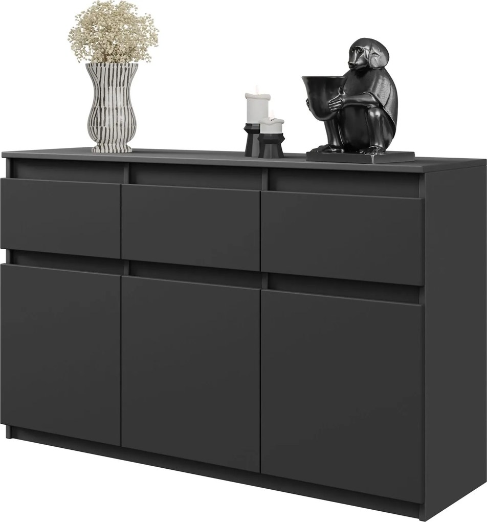 Noah Komód 120 CM Széles 3 Fiókos, 3 Ajtós, 3 Polcos Nappali Szekrény