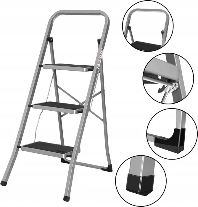 Háztartási Létra 3 Fokozatú Erős Acél Tömör 150 kg