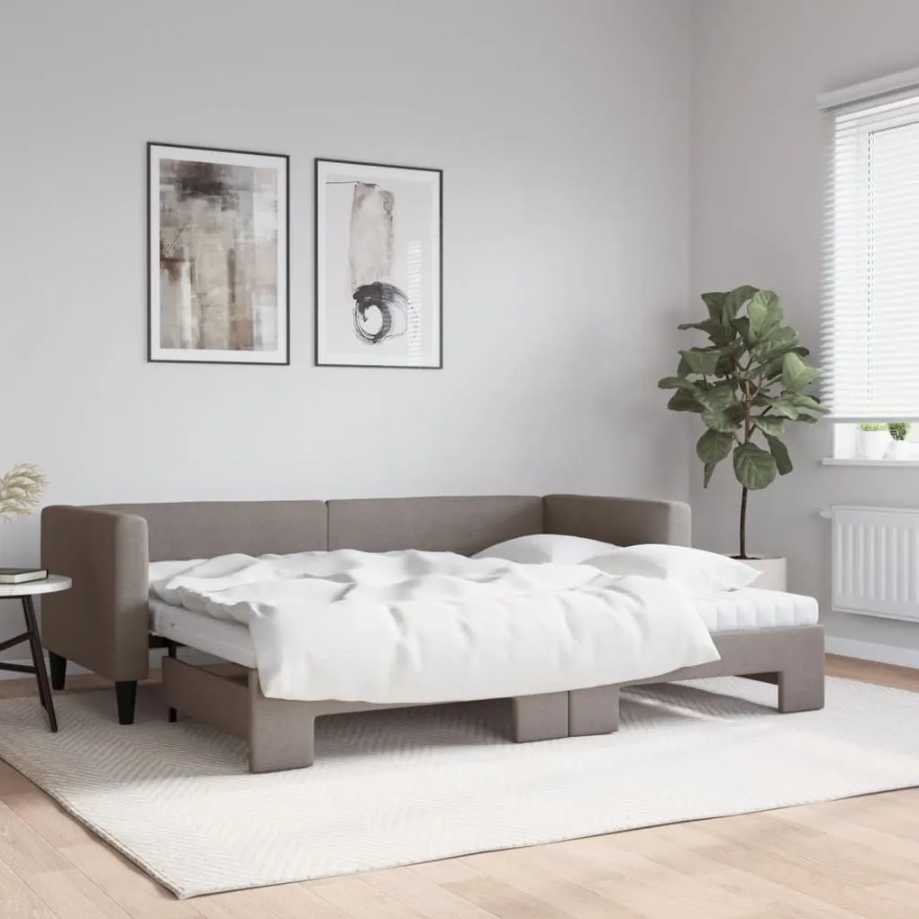 tópszínű kihúzható szövet heverő matracokkal 80 x 200 cm