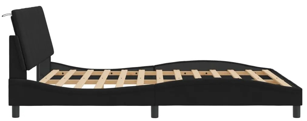 fekete bársony ágykeret LED-ekkel matrac nélkül Hanko 160 x 200 cm