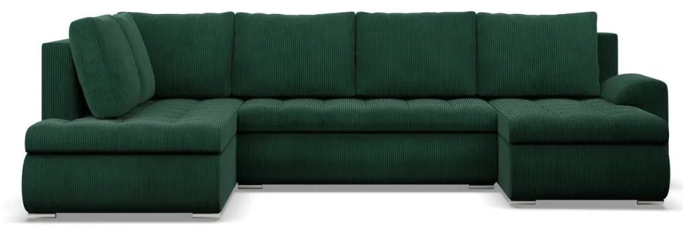 Tokio U sarokkanapé, 3 ágyneműtartóval, kordbársony, baloldali, zöld