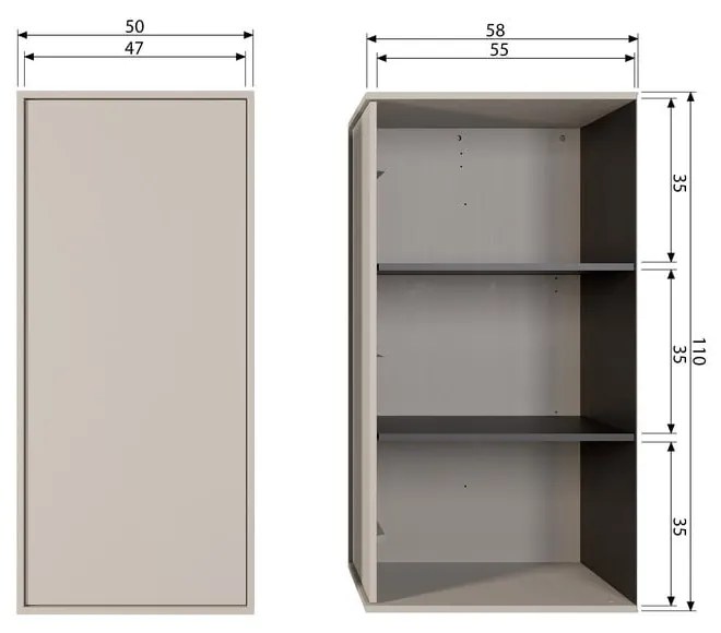 Krémszínű borovi fenyő moduláris szekrény 50x110 cm Daily – vtwonen