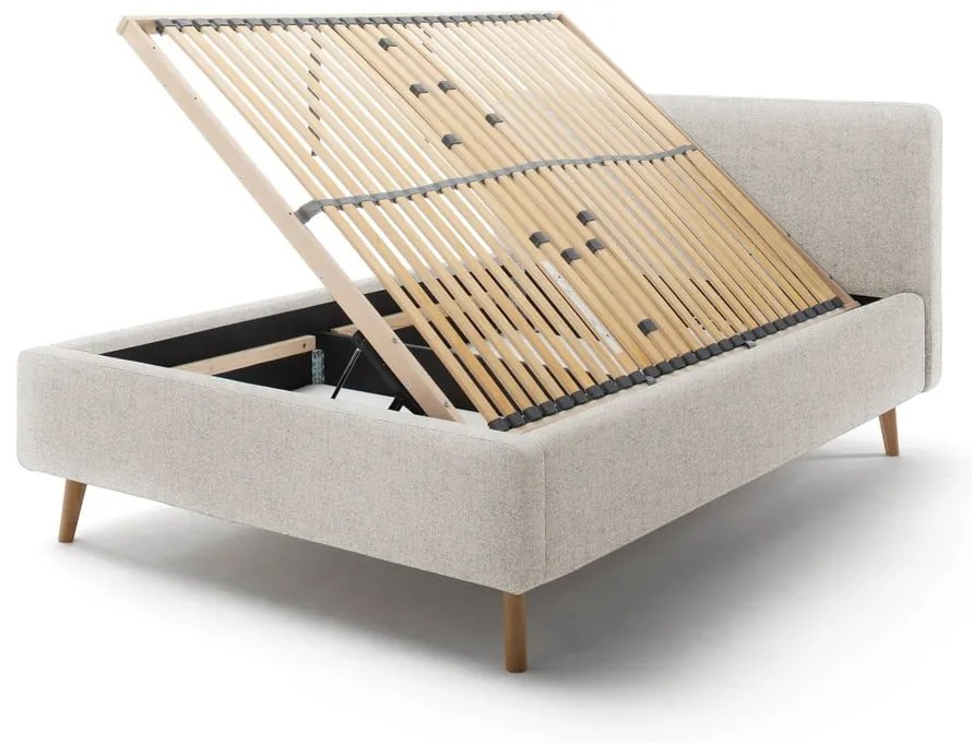 Bézs kárpitozott ágyneműtartós franciaágy ágyráccsal 140x200 cm Mattis – Meise Möbel