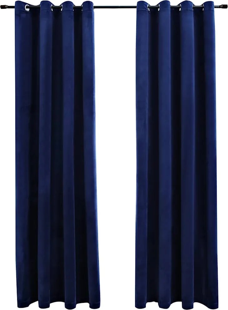 vidaXL 2 db sötétkék bársony sötétítőfüggöny gyűrűkkel 140 x 175 cm