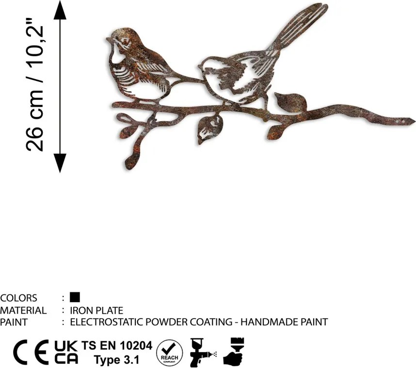 Bird fém kerti dísztárgy, barna, 50×26 cm