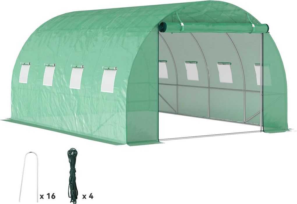 Outsunny Üvegház 300x400x200cm Fóliás Üvegház Paradicsomház Ajtóval, 8 Ablakkal, Galvanizált Acél Fóliás Tunnellal, 170g/m² PE, Stabil Növény Tunnelt,