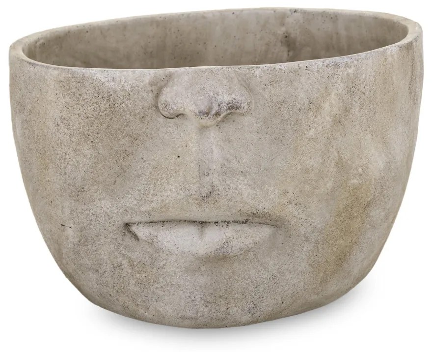 Cyrus design görög stílusú emberi arcot ábrázoló cement virágtartó kaspó szürke 17,5x28x30cm