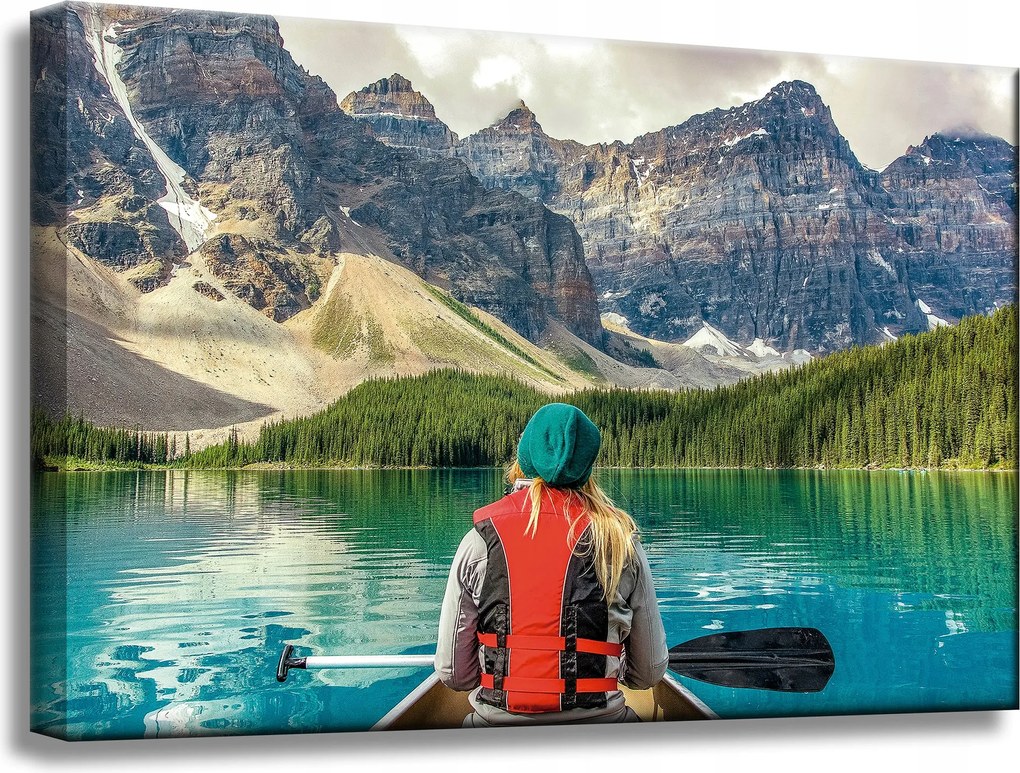 Vászonkép Lány a kajakban Hegyek Tó Természet 60x40 cm