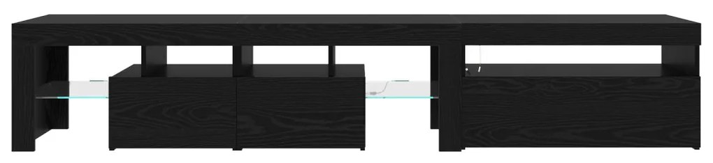 TV Szekrények 2 db LED Fénnyel Fekete Tölgy Mérnöki Fából