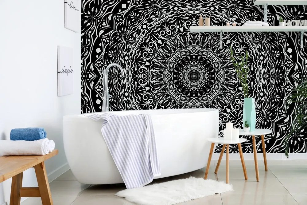 Tapéta Mandala vintage stílusban fekete fehérben