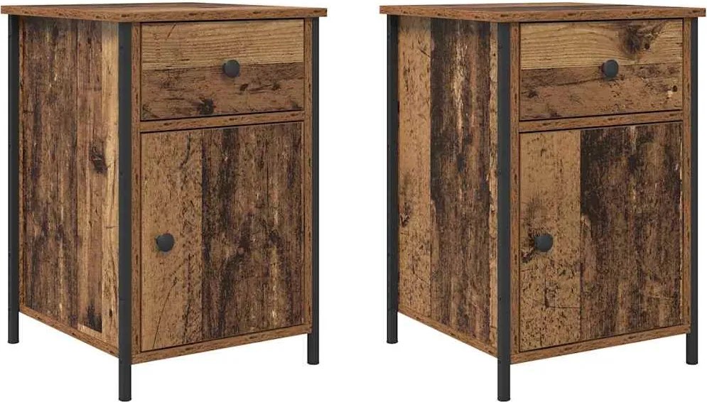 vidaXL Éjjeliszekrény fiókkal 2 pcs Öreg fa 40 x 42 x 60 cm Faanyag