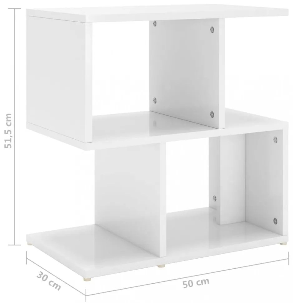 2 db magasfényű fehér szerelt fa éjjeliszekrény 50x30x51,5cm