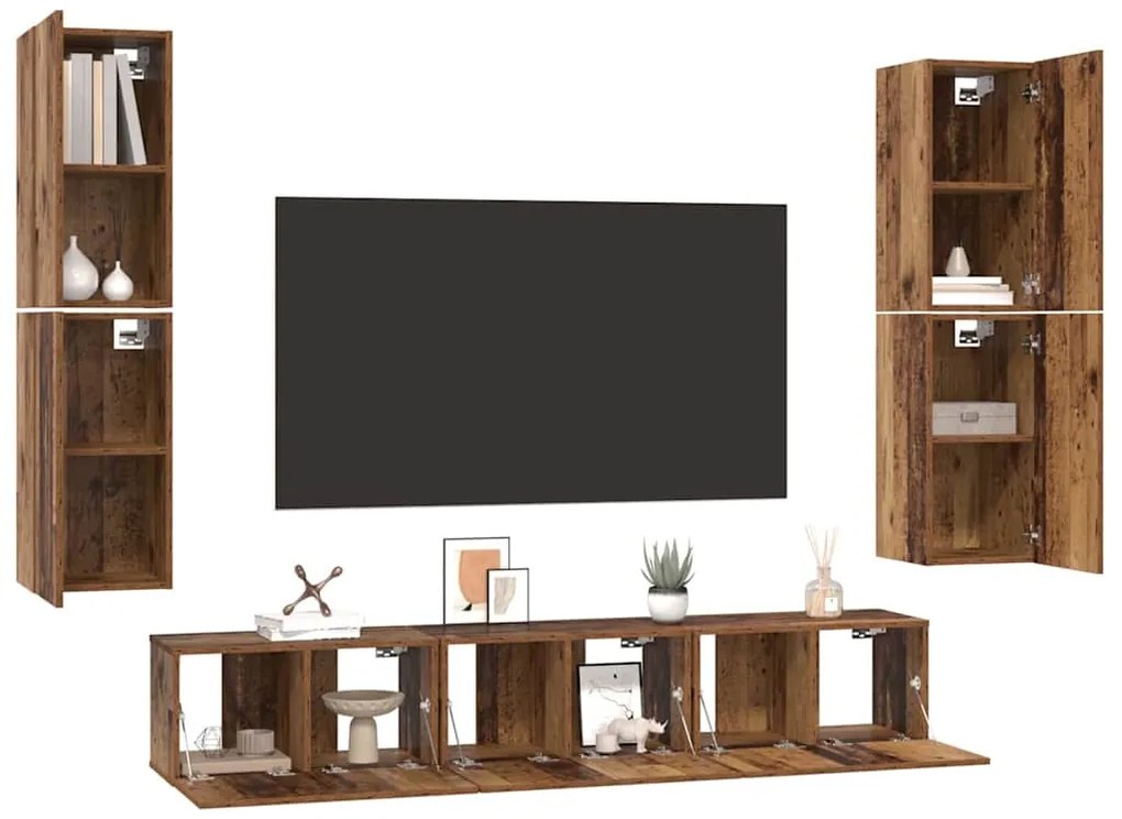 TV szekrény garnitúra 7 pcs Régi fa 60 x 30 x 30 cm Faanyag