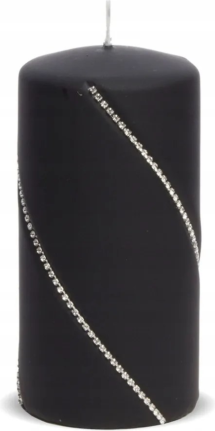 Gyertya Fekete Kövekkel Henger 14x7cm Díszített