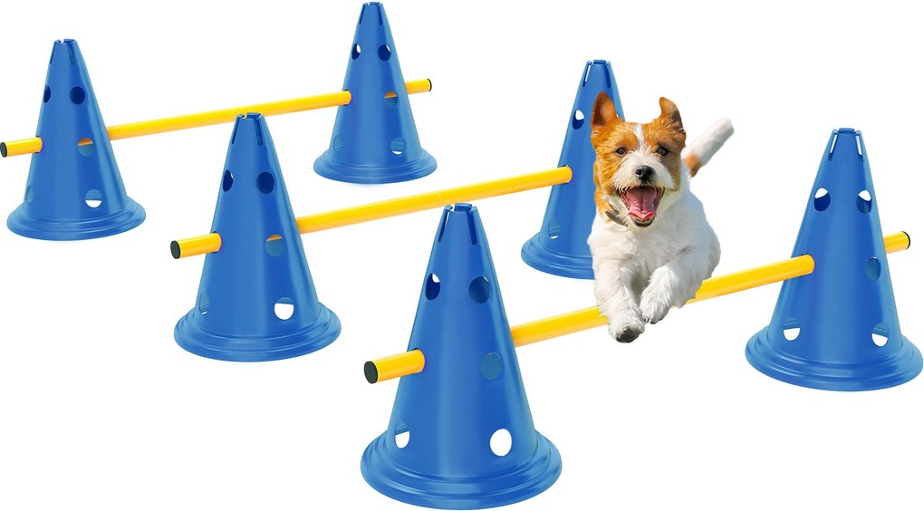 PawHut 3 részes kutya agility szett — 6 bója, 3 állítható akadály és hordozótáska | Aosom