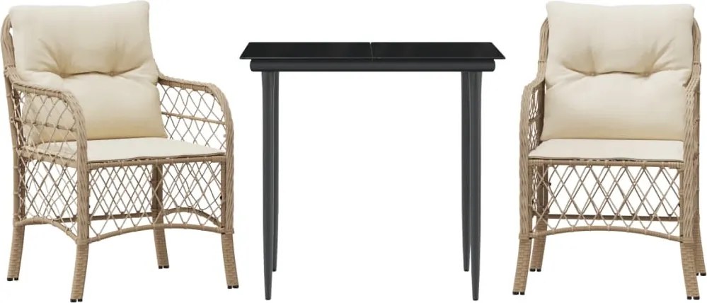 vidaXL 3 részes bézs polyrattan bisztrógarnitúra párnával