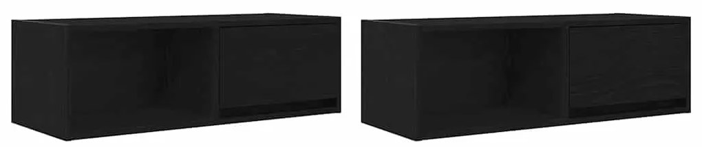 2 db fekete tölgy színű szerelt fa TV-szekrény 80x31x25,5 cm