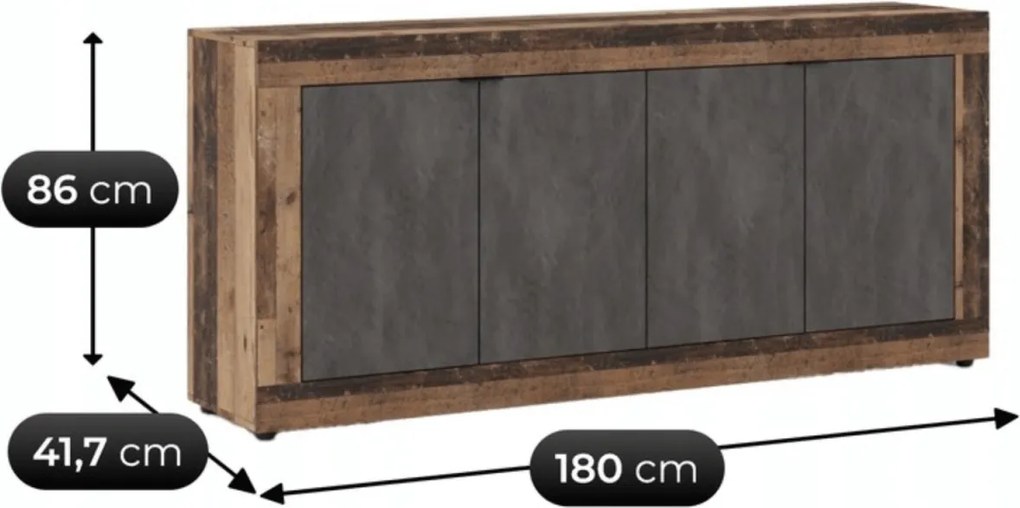 BLAGO komód 180 cm sötét tölgy/grafit