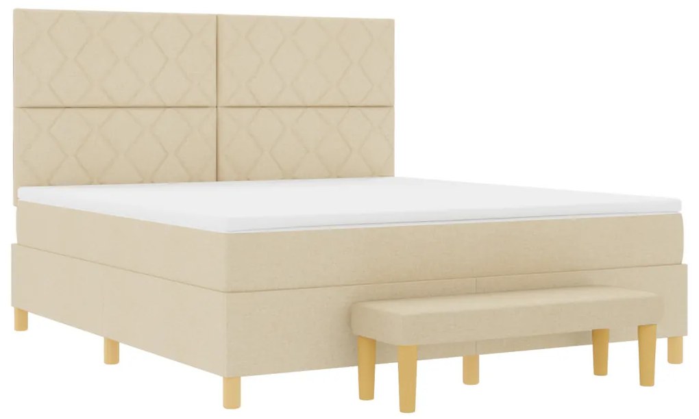 Box Spring Ágy matraccal és padlábbal, krém szövet
