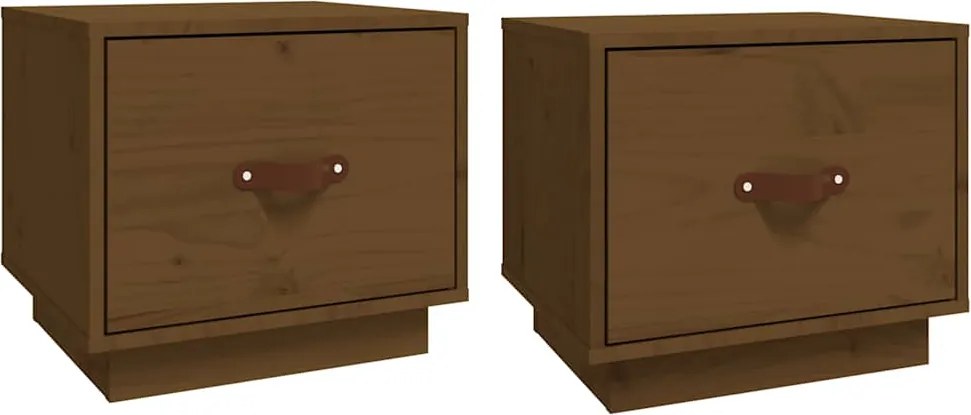 vidaXL 2 db mézbarna tömör fenyőfa éjjeliszekrény 40 x 34 x 35 cm