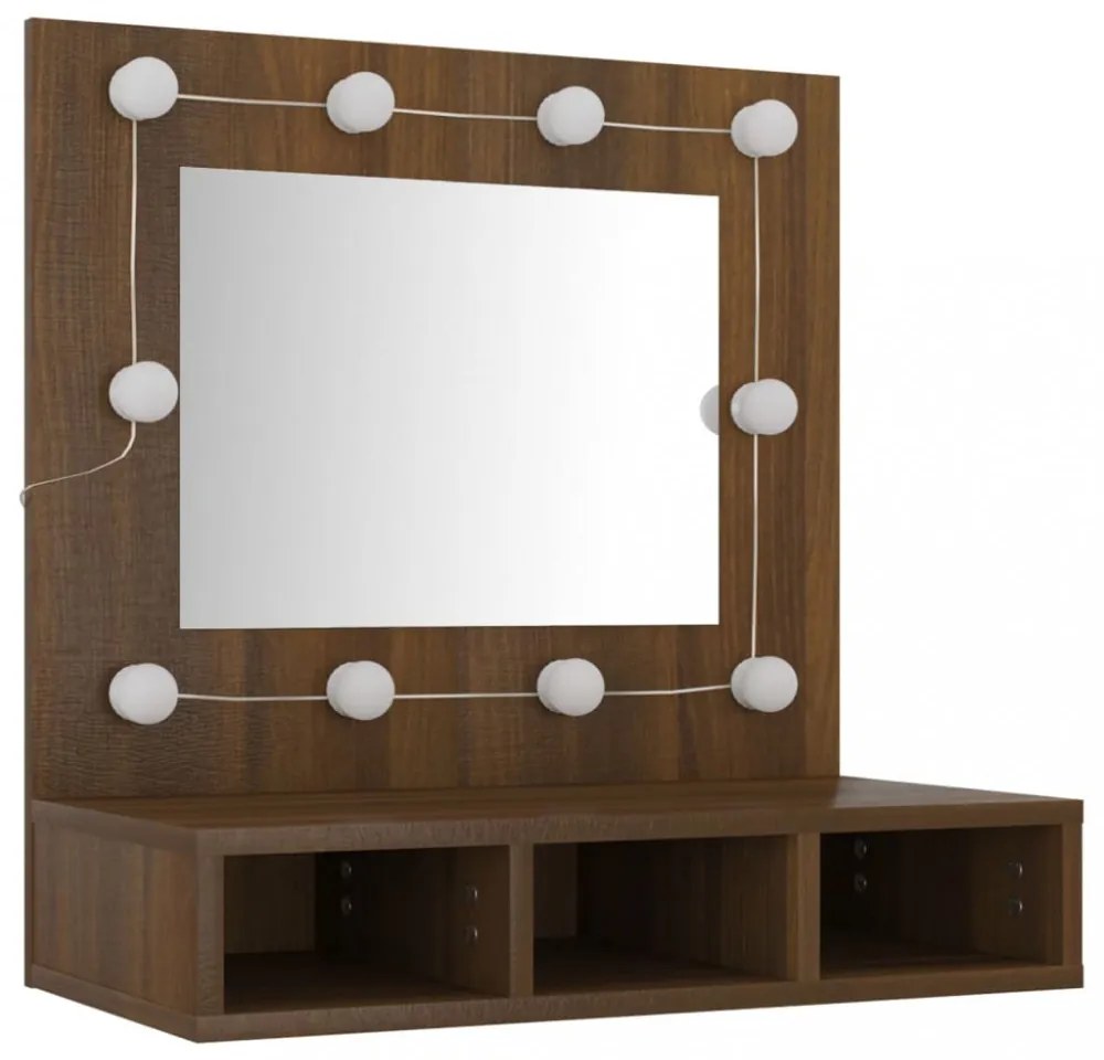 barna tölgy színű tükrös szekrény LED-ekkel 60 x 31,5 x 62 cm