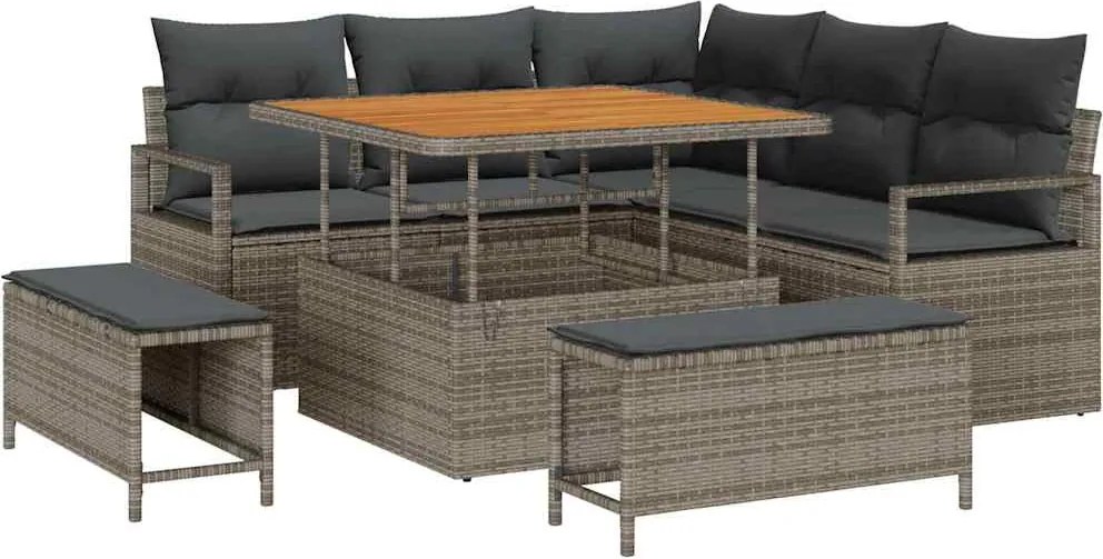 vidaXL Kerti Kanapé Szett párnával 8 pcs Szürke polirattan