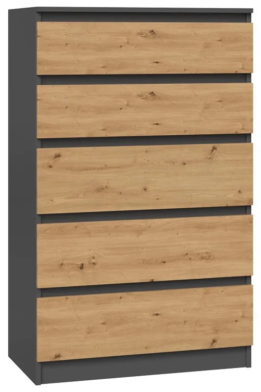 Aldabra M5 fiókos szekrény, 70x109,5x40 cm, antracit-tölgy