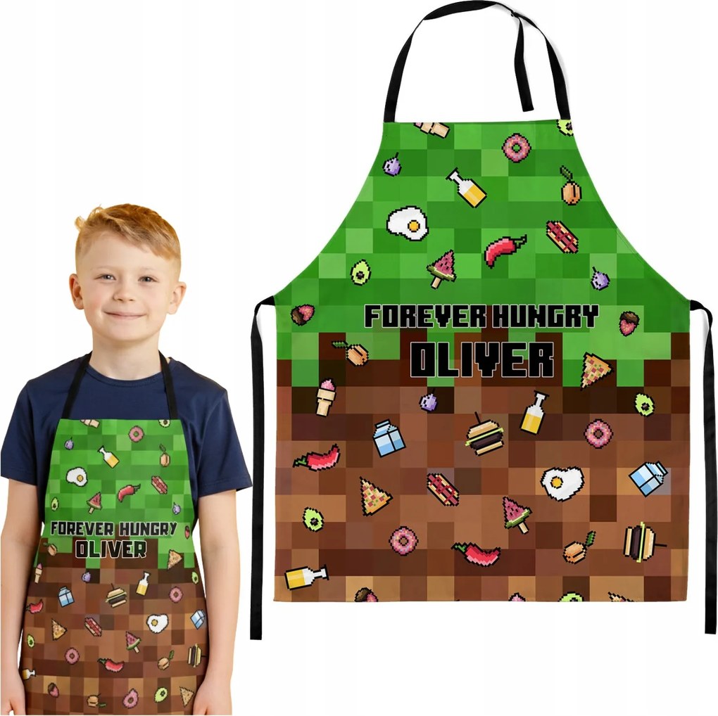 Iskolai Ifjúsági Konyhai Kötény Full Print Név 7-12 év Pixelek