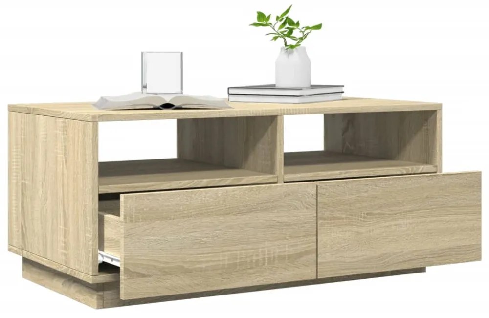 sonoma tölgy színű dohányzóasztal LED-lámpákkal 90x49x40 cm
