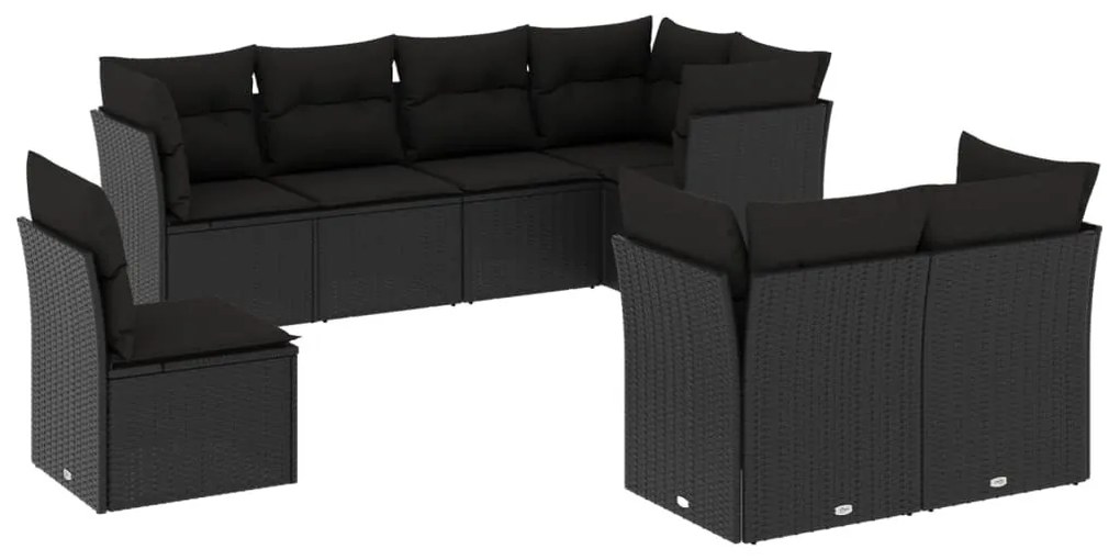 8 részes fekete polyrattan kerti ülőgarnitúra párnákkal