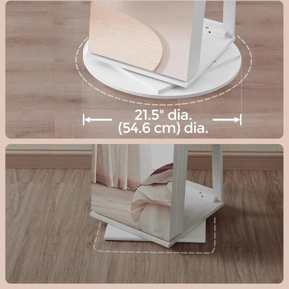 CHANTAL ékszertartós álló tükör, 54,5×54,5×162 cm, fehér SongmicsHome