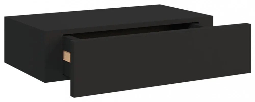 2 db fekete MDF falra szerelhető fiókos polc 40 x 23,5 x 10 cm