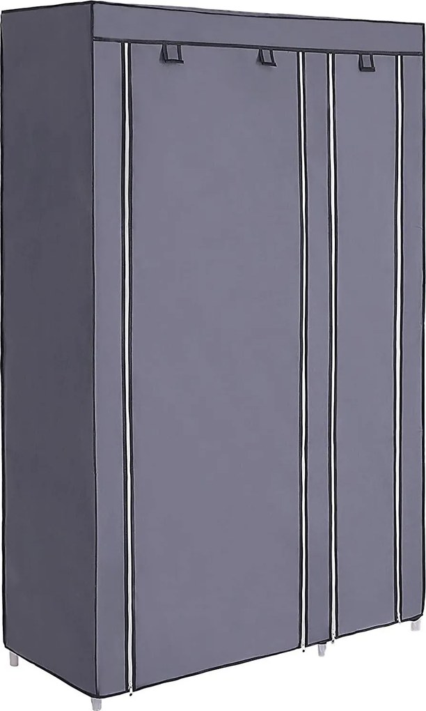 Szövet ruhásszekrény, mobil szekrény ruhasínnel, 110x45x175 cm, szürke
