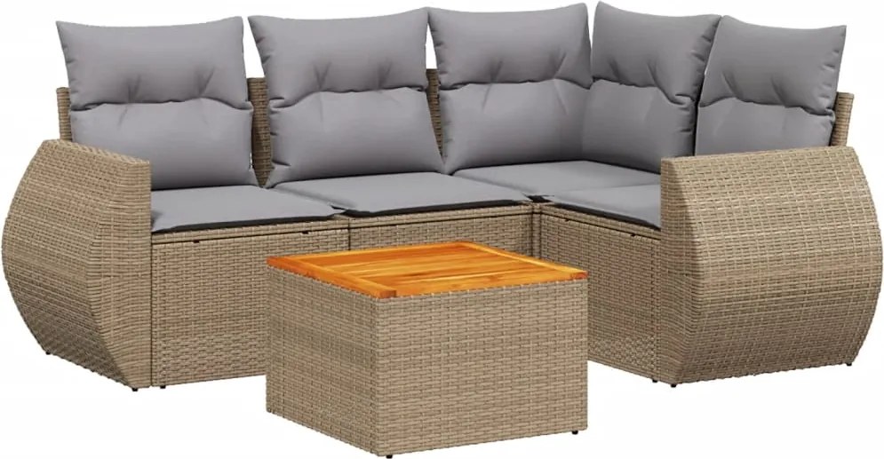 vidaXL 5 részes bézs polyrattan kerti ülőgarnitúra párnákkal
