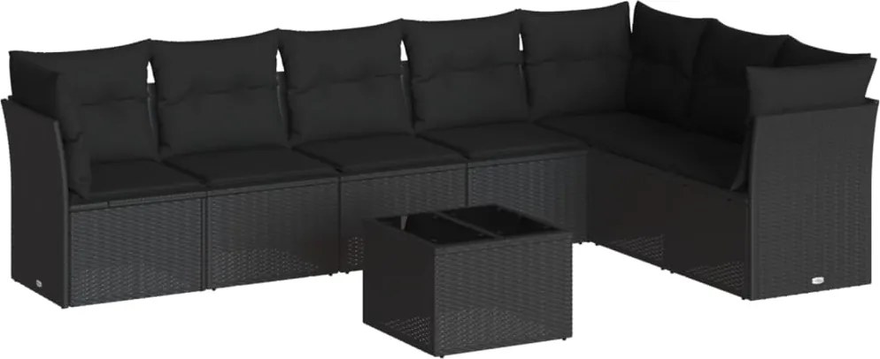 vidaXL 8 részes fekete polyrattan kerti ülőgarnitúra párnákkal