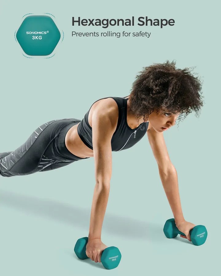 2 db-os neoprén hatszögletű súlyzókészlet, 2 x 3 kg, kékeszöld