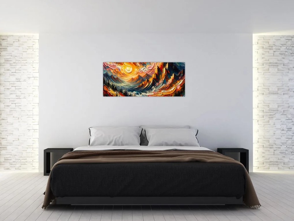 Kép - Hegyek, melyeket napfény ölel (120x50 cm)