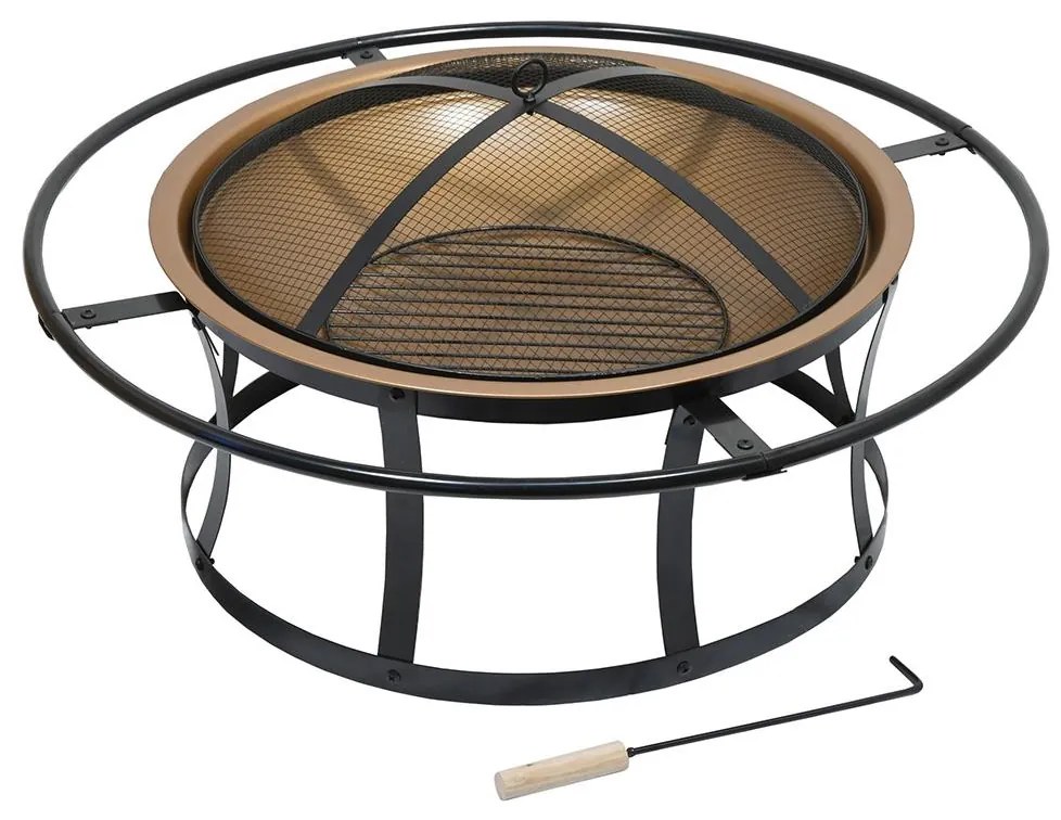 Hordozható fa tűzrakóhely rostéllyal fekete/réz