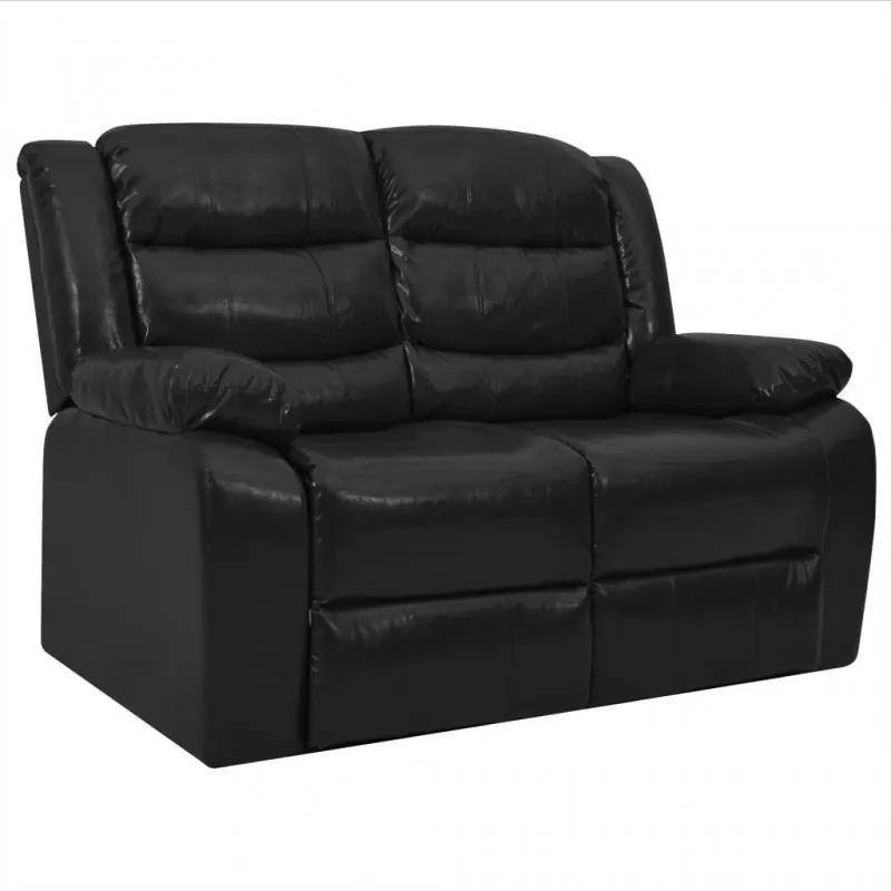 Kétszemélyes fekete műbőr dönthető kanapé
