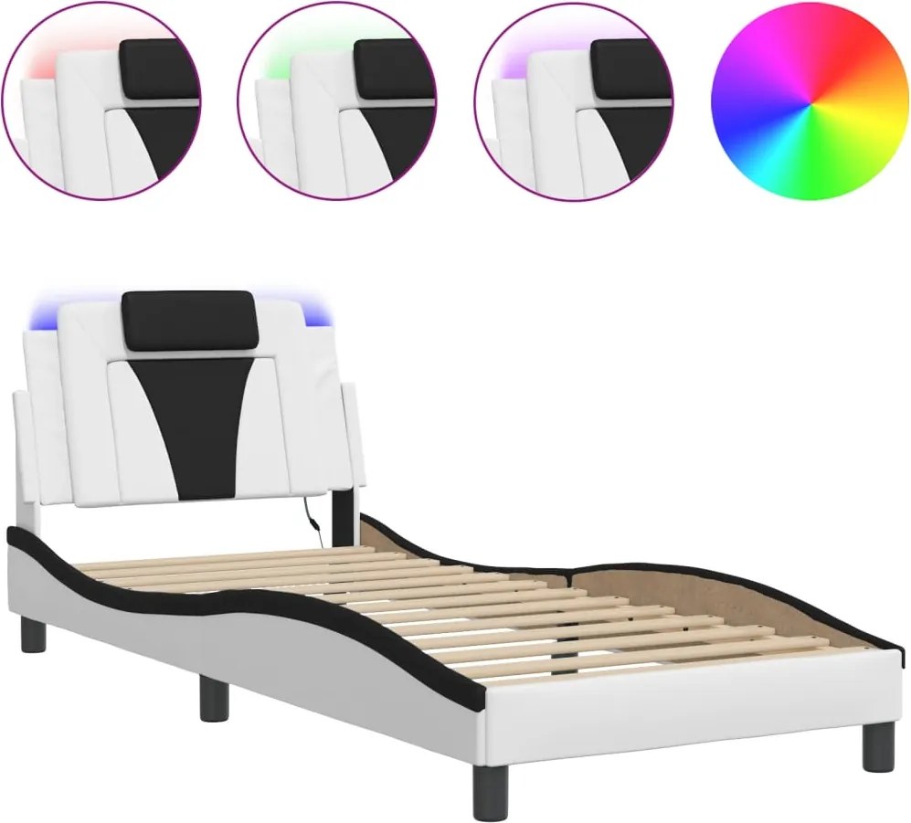 vidaXL fehér és fekete ágykeret Viana LED-ekkel matrac nélkül 90x190 cm