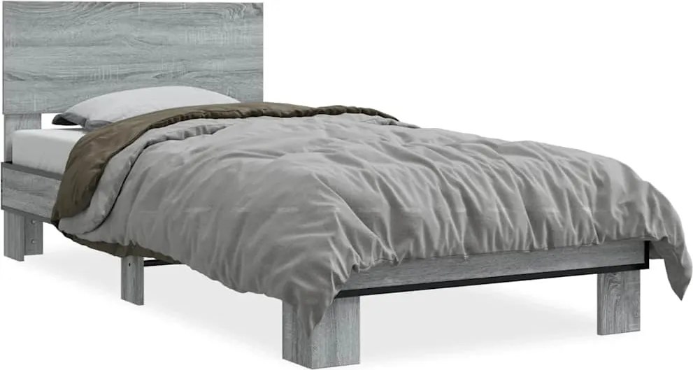 vidaXL sonoma tölgyszínű szerelt fa és fém ágykeret 75 x 190 cm