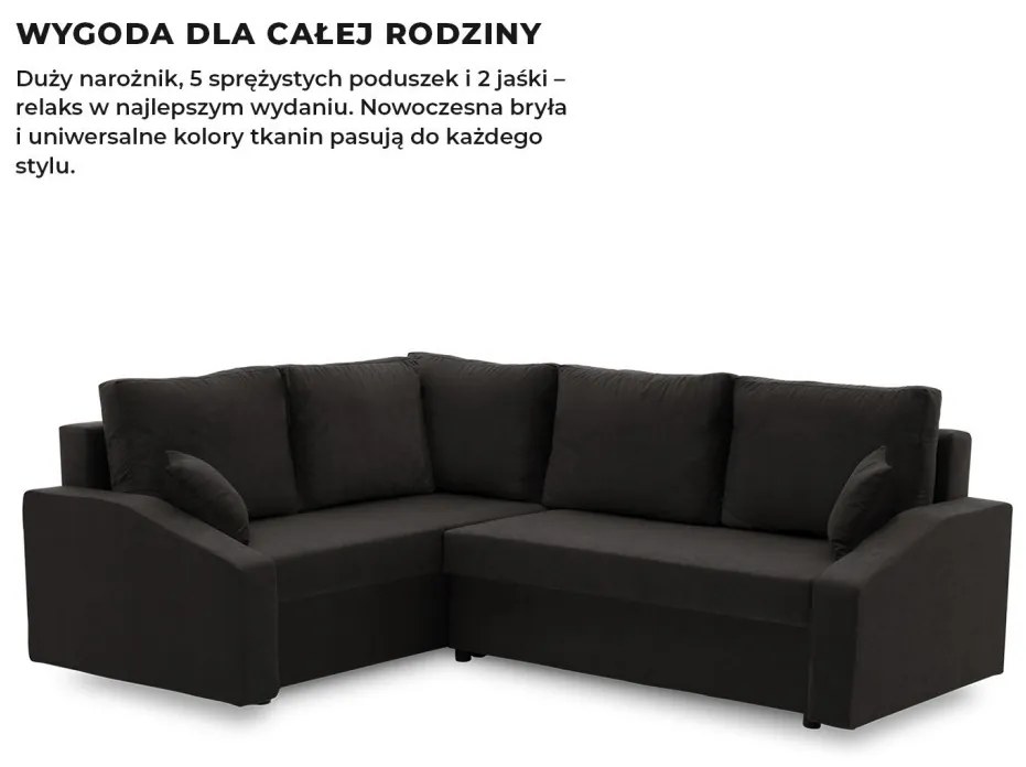 Grande Plus sarokkanapé, baloldali, szövet anyag, fekete