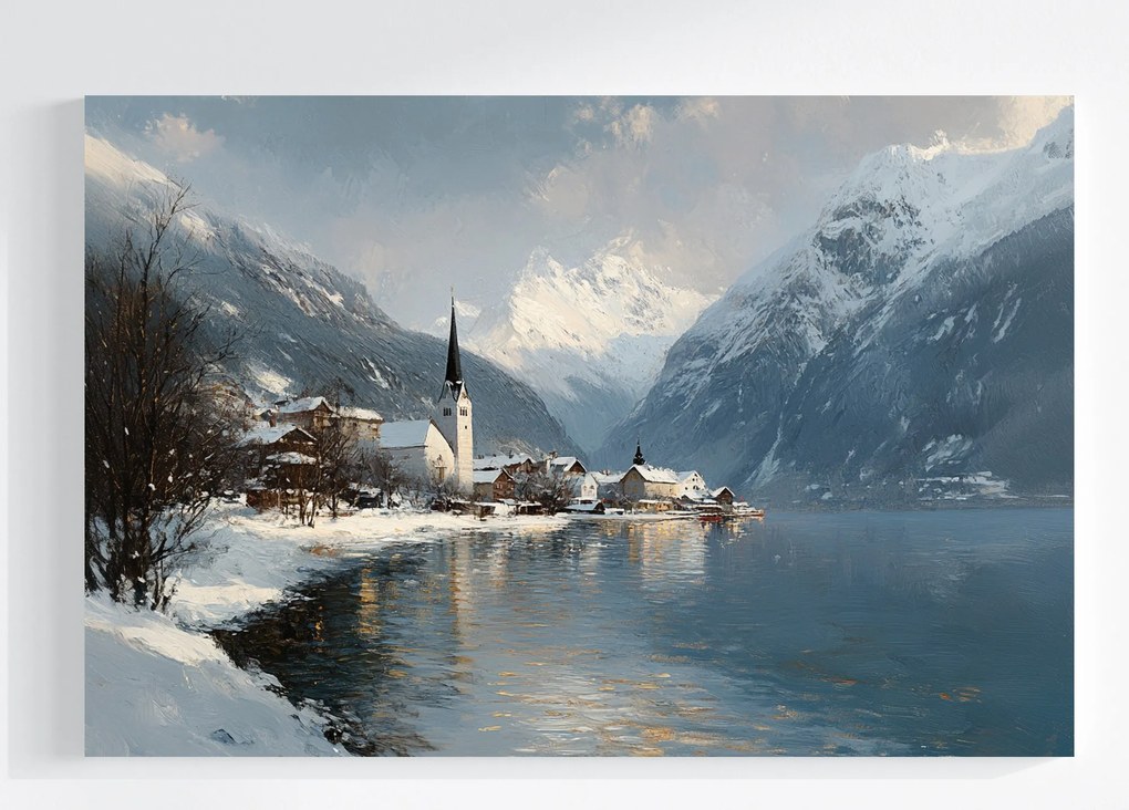 Canvas Vászonkép Tél Ausztria Hallstatt Város Tó 60x40